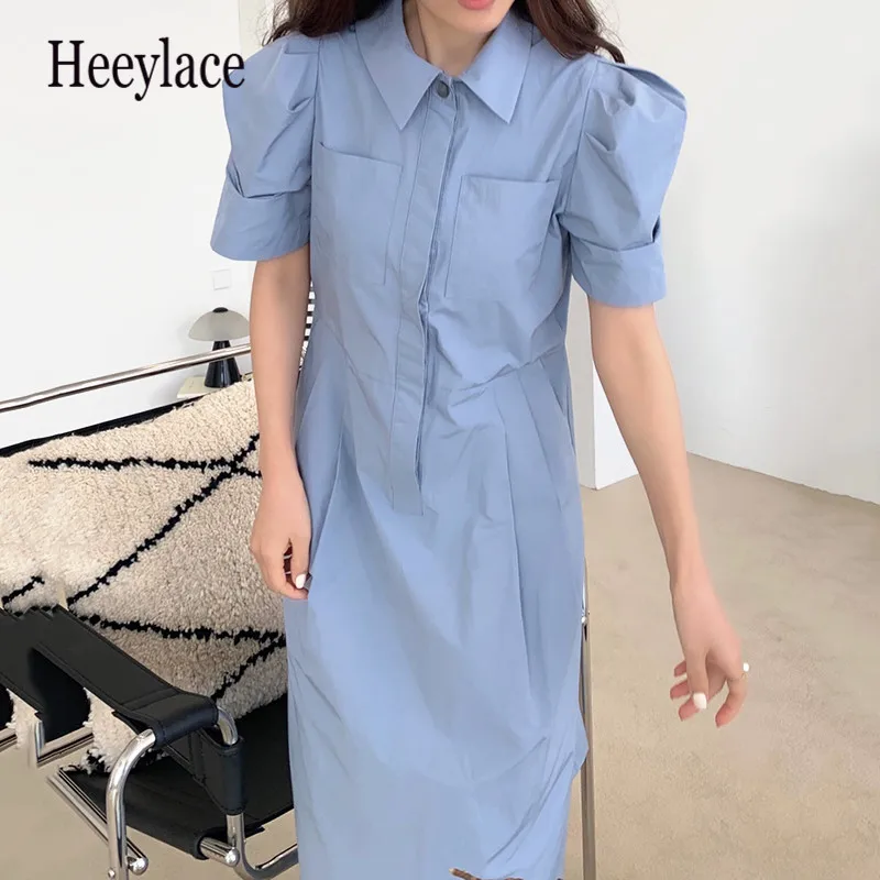 Женское платье макси с коротким рукавом и отложным воротником|Женские платья| |