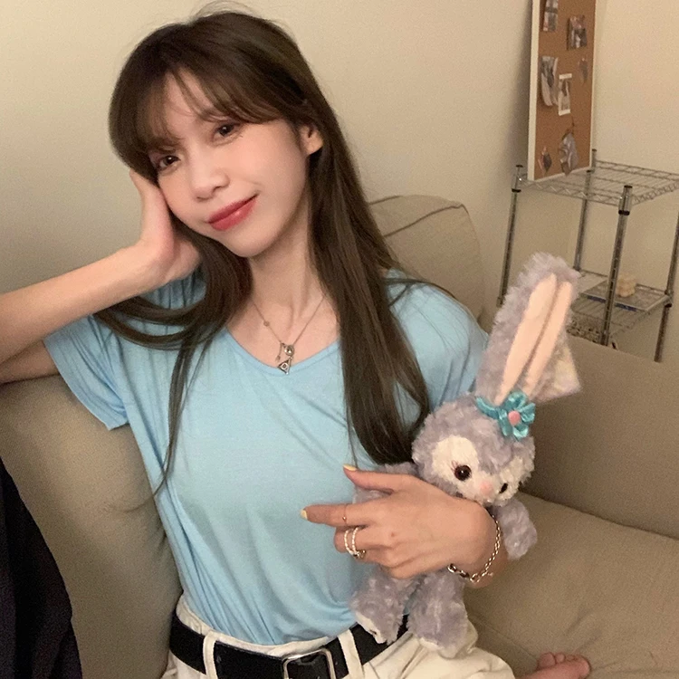 

YTX613 Summer 2021 new Korean version of the basic texture silky all-match drape T-shirt