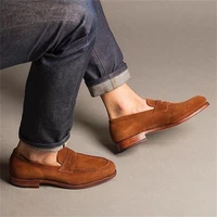 new men shoes handmade high grade brown suede classic round head mask set on fashion trend business casual dress loafers hl887