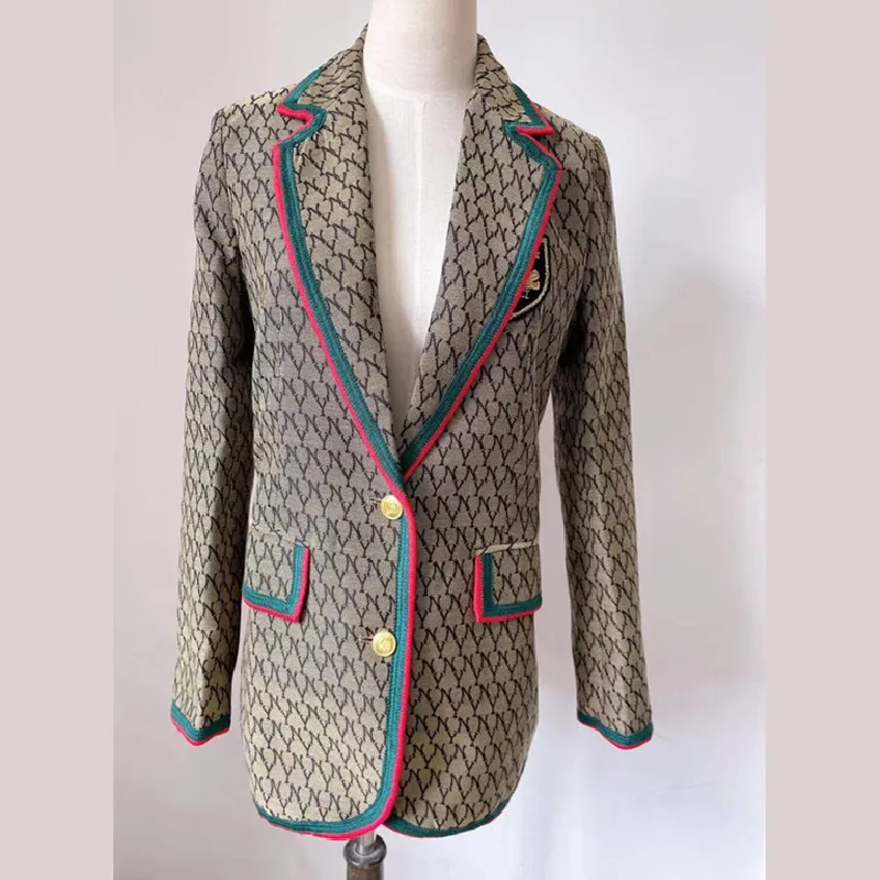 

Light Luxury Plaid Blazers Women Spring Badge Small Suit Coat Female Autumn Casual High Quality Mid-length Blazer Jacket D113