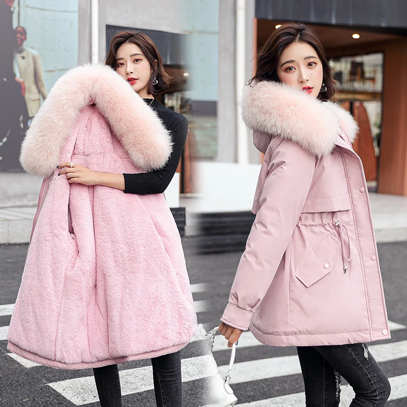 

2022 New Warm Fur Lining Long Parka Winter Jacket Women's Clothing Medium Long Hooded Winter Coat Women