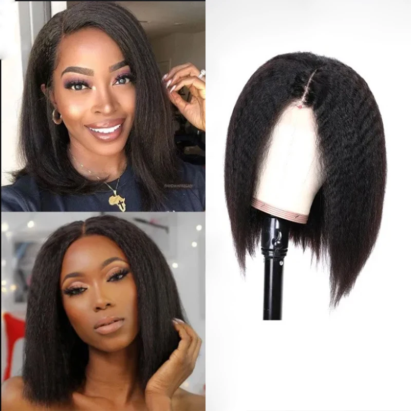 

Короткие женские Синтетические Парики Yaki на сетке спереди, термостойкие волосы из натурального волокна, курчавые прямые парики, термостойк...