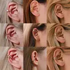 Винтажные богемные золотые клипсы для ушей, женские серьги без пирсинга, серьги с перьями, звездами и луной, серьги в стиле панк, ювелирное изделие, подарок