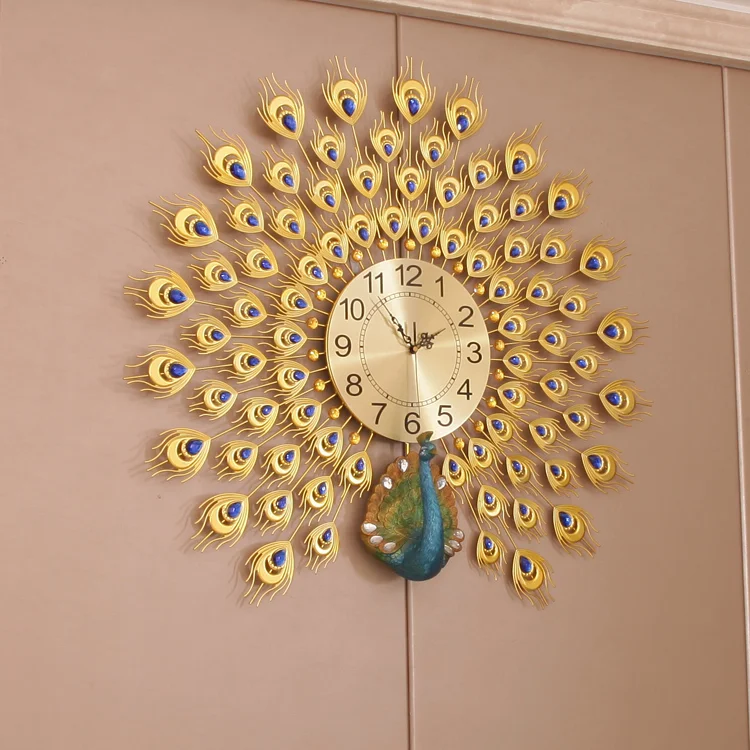 

Luxury Large Wall Clock Modern Design Mechanism Peacock Digital Silent Wall Clock Living Room Reloj De Pared Home Decor DG50WC