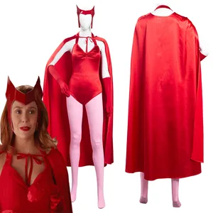WandaVision Scarlet Witch Cosplay Wanda Maximoff Jumpsuit Cloak Hradmask Outfits Halloween Carnival Party Fancy Dresses