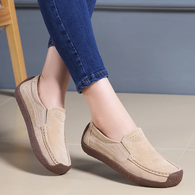

Fashion Suede Comfortable Casual Moccasins Women Outdoor Slip On Breathable Flat Loafers Ladies Spring Non-slip Walking Shoes