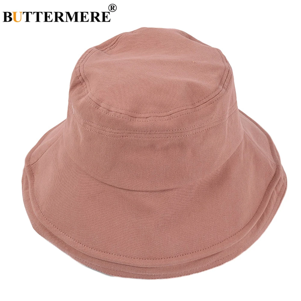BUTTERMERE Sun Hat Women Yellow Floppy Cap Ladies Wide Brim Beach Summer Bucket Hats Cotton Solid Foldable Chapeau