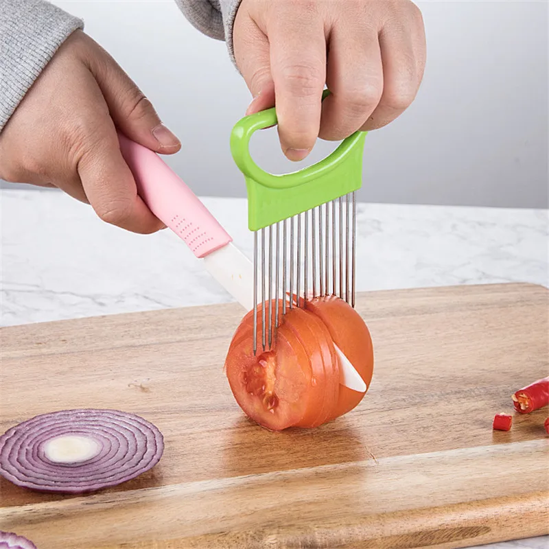 

Kitchen Gadgets Portable Vegetable Slicer Stainless Steel Onion Slicer Fruit Vegetable Slice Needle Cut Meat Tomato Potato