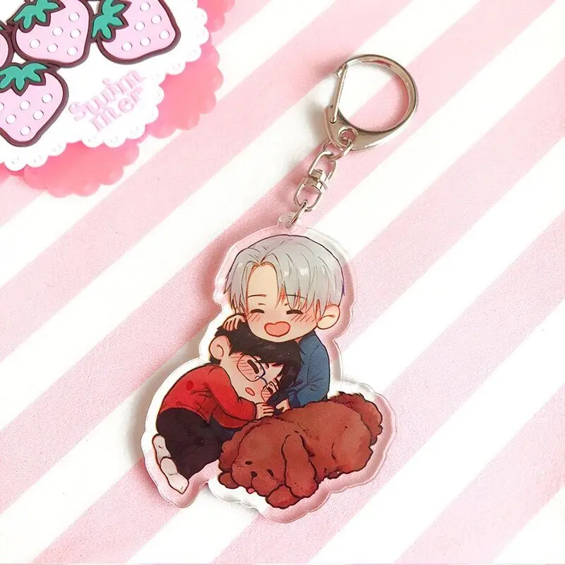 BL Anime Yuri! Брелок для ключей Victor Nikiforov Yuri Katsuki прозрачный двухсторонний акриловый