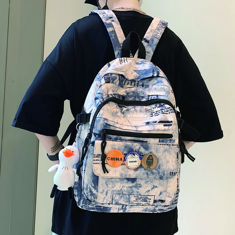 

Fashion School Backpack for Girl Panelled Nylon Schoolbag Preppy Style Bookbag Female Large Capacity Rucksack Anti Theft Mochila