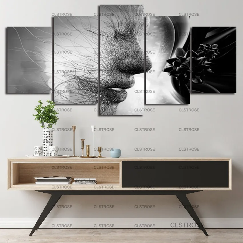 

Human Face Made Up of Lines Poster Home Decoration Canvas Painting Formed By Branches and Rattan Frameless Style Gray Canvas