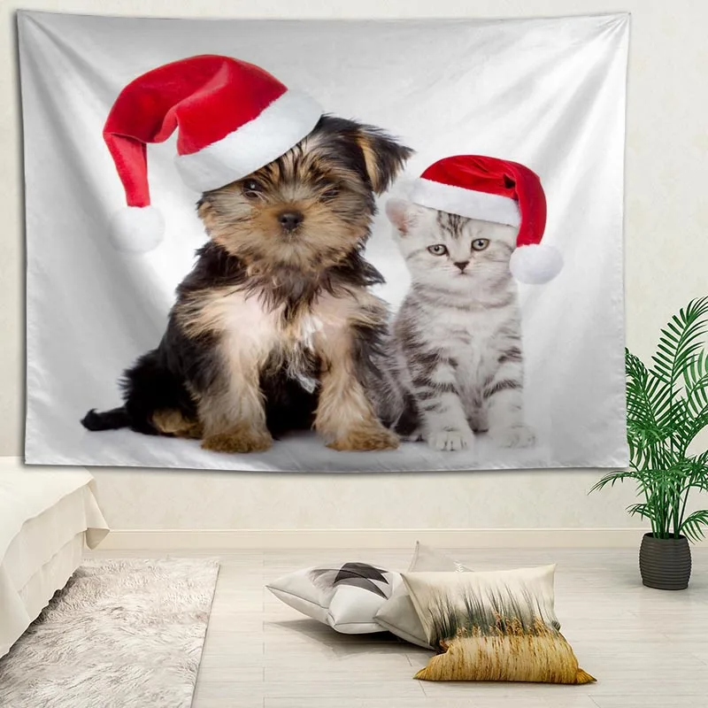 

Горячая Распродажа на заказ Рождественская кошка собака настенная подвеска HD пейзаж 3D печать цифровая печать гобелен для домашнего декора