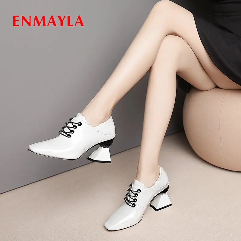 

ENMAYLA 2020 Basic Patent Leather Pointed Toe Women High Heels Office & Career Women Pumps Lace-Up Sexy Heels Women Shoes 34-43