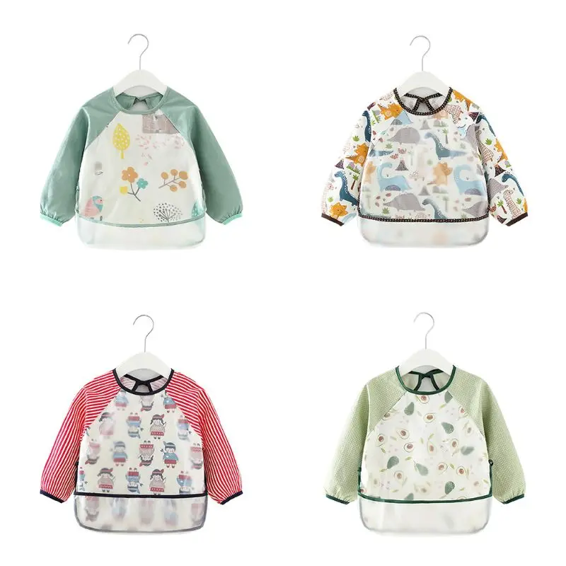 

Waterproof Baby Kid Apron Toddler Cartoon Long Sleeve Art Feeding Bib Burp Cloth