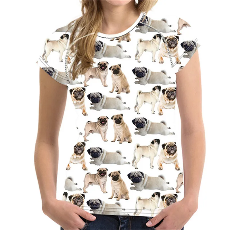 Футболка FORUDESIGNS в стиле Харадзюку с изображением мопса и собаки женские футболки