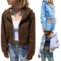 new arrival stylish women%e2%80%99s full zip hoodies fashion solid color long sleeve regular fit sweatshirtsbrownsmlxl