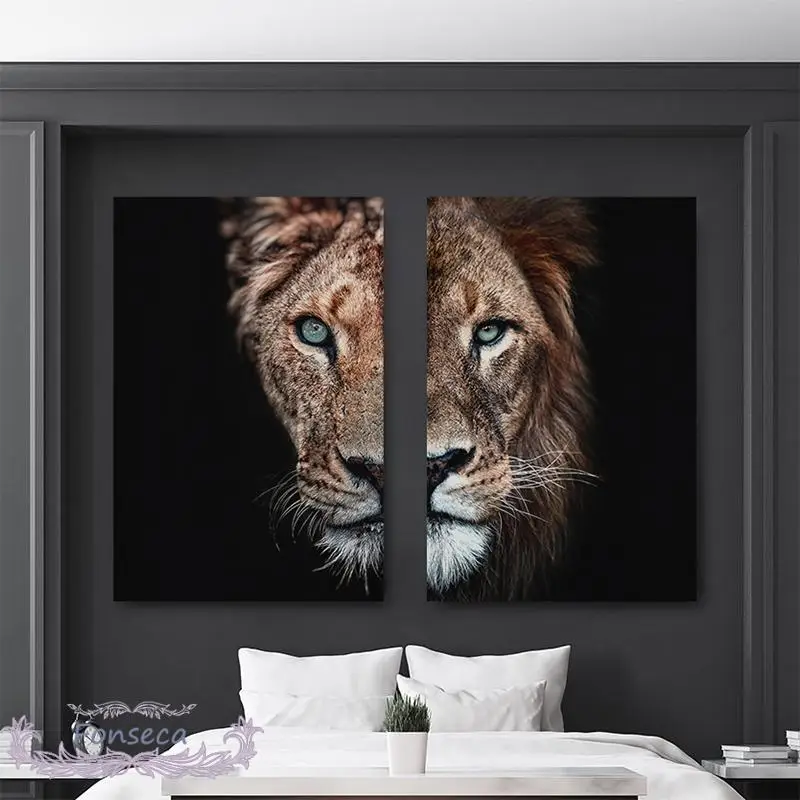 

Male Lion and Lioness Canvas Paintings On The Wall Art Print Black White Modern Pictures Decorative Posters and Prints for Room