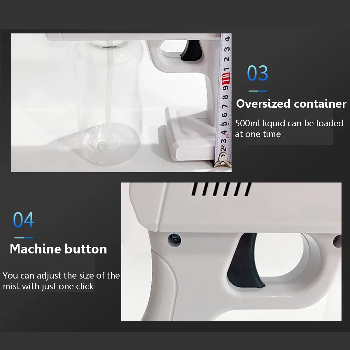 

Portable 500ml ULV Sprayer Disinfection Blue Light Nano Steam Gun Atomizer Sterilizer Rechargeable Hair Spray Mist Trigger