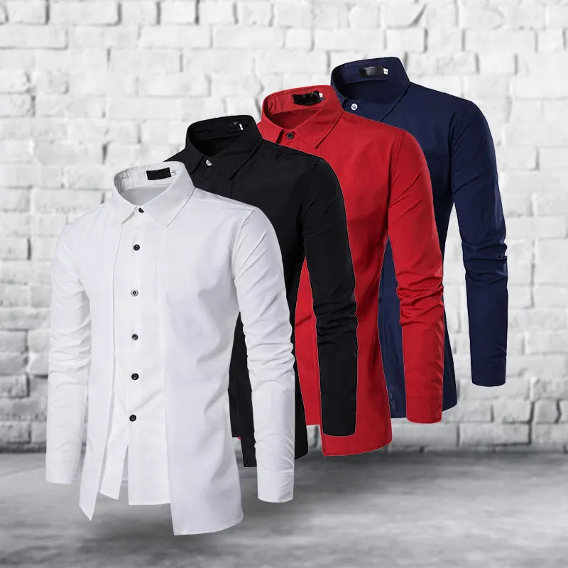 Рубашки с длинным рукавом чисто белый черный топы мужская формальная одежда