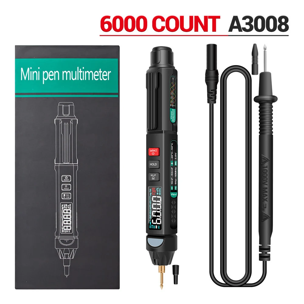 

A3008 Digital Multimeter Auto Intelligent Sensor Pen Tester 6000 Counts NonContact Voltage Meter Multimetre Polimetro
