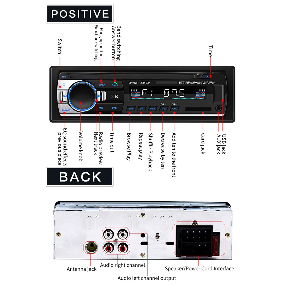 Автомобильный аудиоплеер с Bluetooth автомагнитола Стерео Авторадио 12 В In dash FM Aux вход