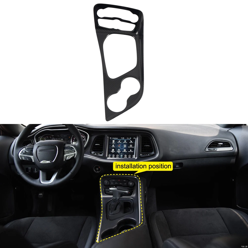 

LHD! Car Accessories for Dodge Challenger 2015-2019 Glossy Real Carbon Fiber Interior Gear Shift Panel Cover Trim
