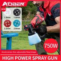 aoben 750w electric handheld spray gun hvlp 1000ml car paint sprayers home decorating airbrush flow control 4 nozzle easy use