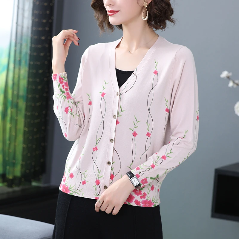 Женский вязаный кардиган YISU Повседневный Кардиган с длинным рукавом и принтом