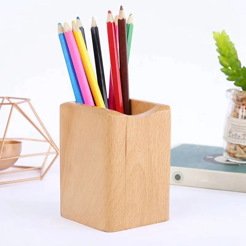 

Natural Wooden Pen Pencil Holder Multiple-Use Desk Organizer Storage Box Desktop Office Supplies Container
