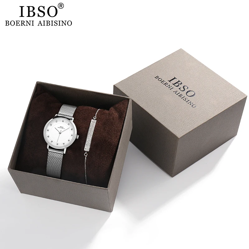 Набор женских часов IBSO ультратонкие кварцевые часы 8 мм с сетчатым браслетом из