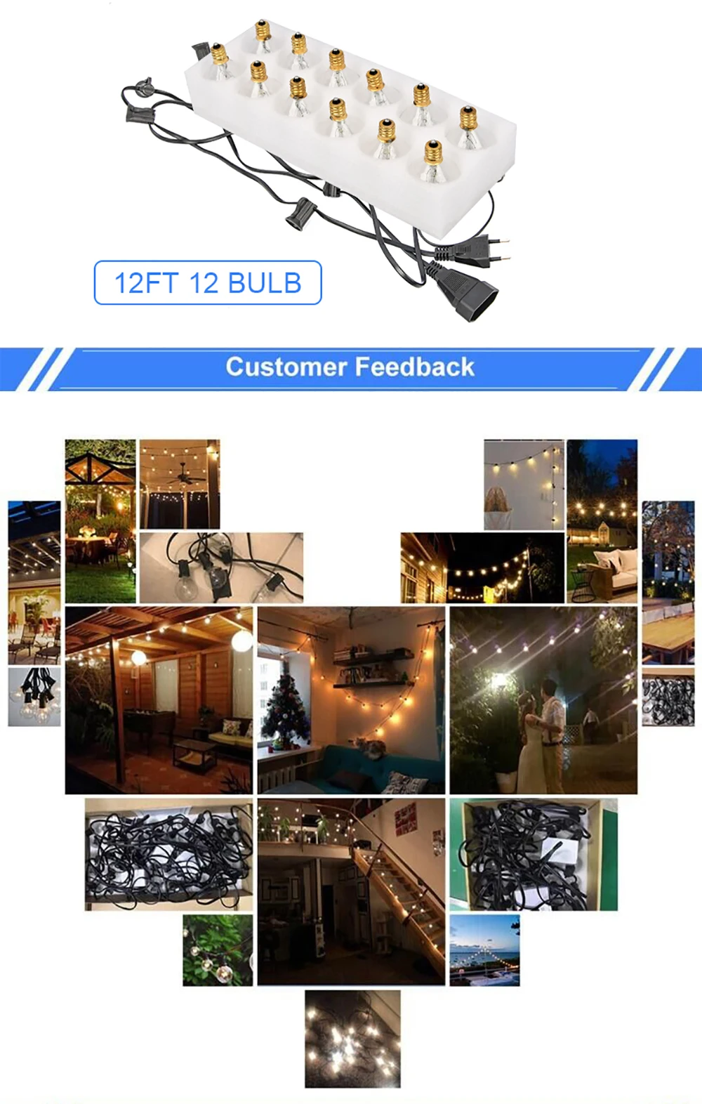 3.5M G40 Globe Bulb Christmas Lights Outdoor With 12 Clear Ball Garland Light Fairy Wedding Birthday Decoration Light