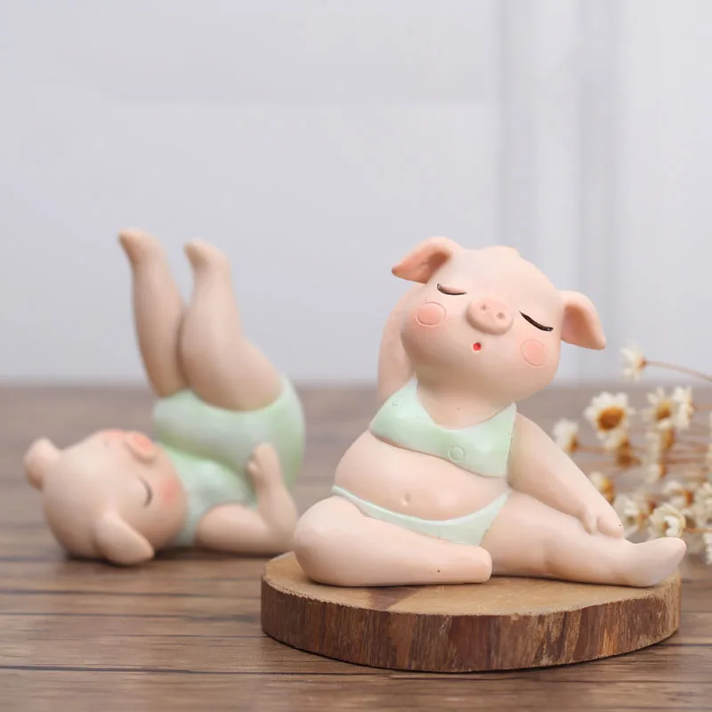 Nordic Ins Cartoon Resin Yoga Pig Sculpture Ornaments Home Living Room Desktop Bedroom Furnishings Crafts Children Birthday Gift | Дом и сад