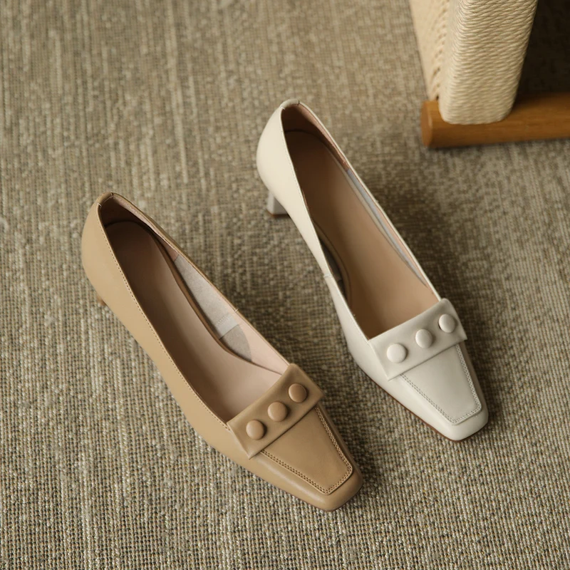 

QUTAA 2021 Cow Leather High Quality Ladies Pumps Square Toe Slip On Women Shoes Square High Heel Single Shoes Size 34-39