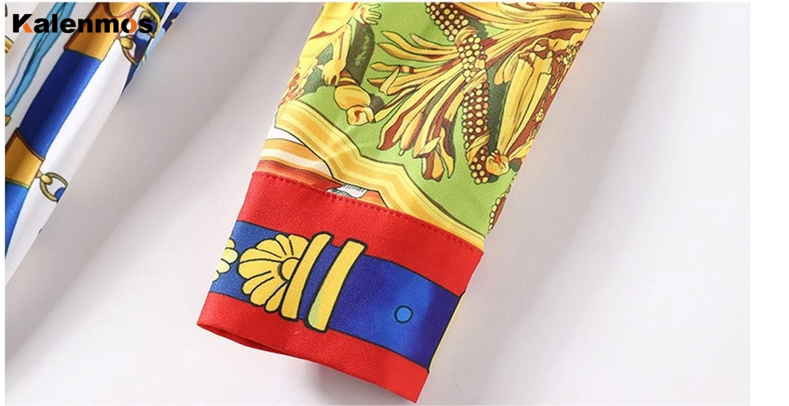 

KALENMOS Design Shirt Dress Women Summer Royal Luxury Print Turn-down Collar A-line Africa OL Work Party Sweet Midi Vestidos
