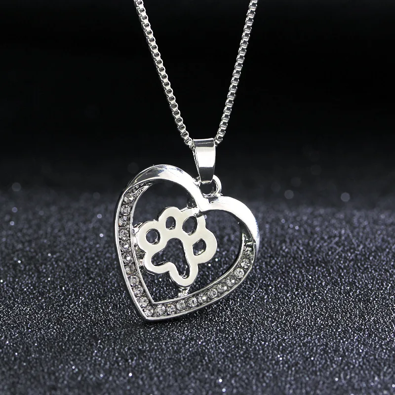 

Lucky Footprint Love Heart Animal Pet Dog Paw Zircon Pendant Necklace Love Woman Mother Girl Gift Wedding blessing Jewelry