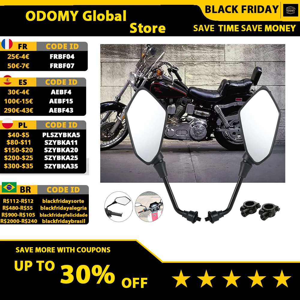 2Pcs/Pair Motorcycle Rearview Mirror Code with mirror Scooter E-Bike Rear View Mirrors Back Side Convex | Автомобили и мотоциклы