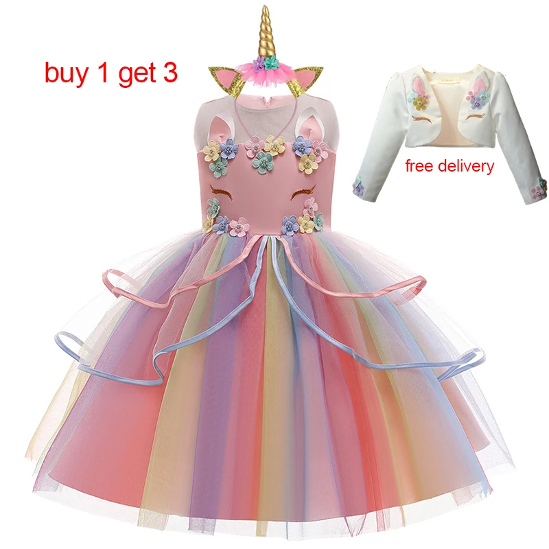2021 Christmas Dresses For Girls In Easter Unicorn Party Costumes Children 3 Pieces Clothes Elegant Princess Dress 2 9 10 Years | Детская