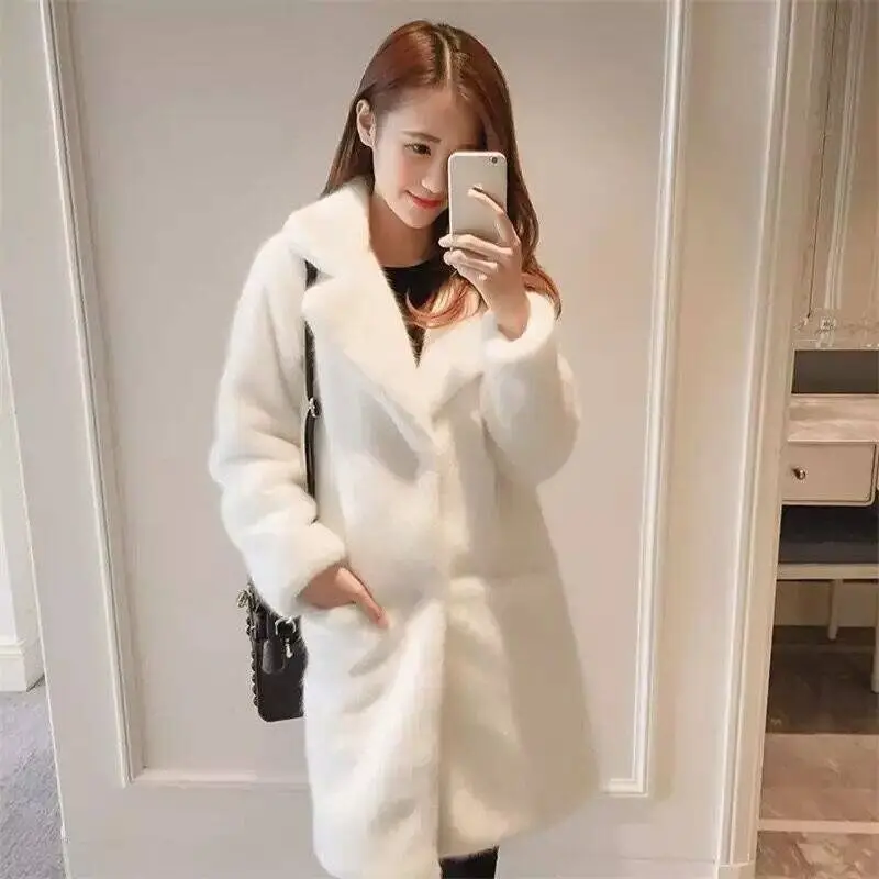 2023 New Fashion Women Mink Faux Fur Coat Solid Female Turn Down Collar Winter Warm Fake Fur Lady Coat Plus Size Casual Jacket