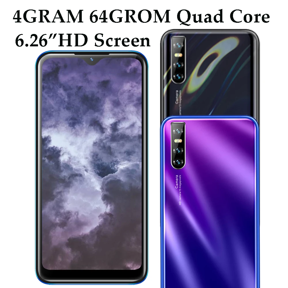 

F2 Pro 4G RAM Android Smart phones 64G ROM Quad Core 13MP HD Face ID 6.26" Water Drop Screen unlocked celulars 2Sim Mobile Phone