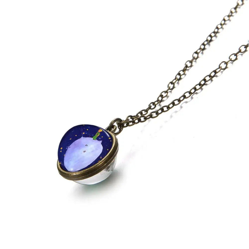 SONGDA Fairy Tale Le Petit Prince Necklace The Little Price Fox Rose Pattern Double Side Glass Ball Children Long Chain | Украшения и