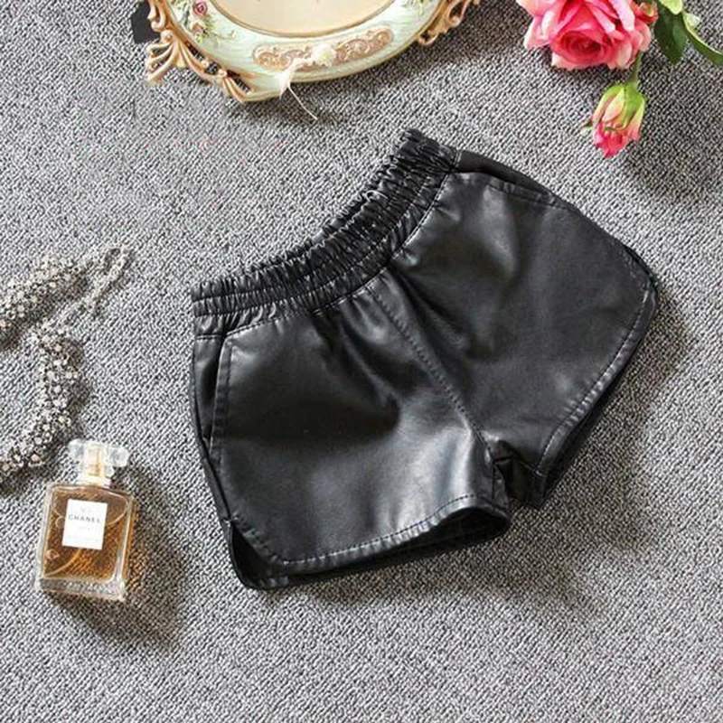 Детские шорты из искусственной кожи одежда для маленьких девочек детские черные