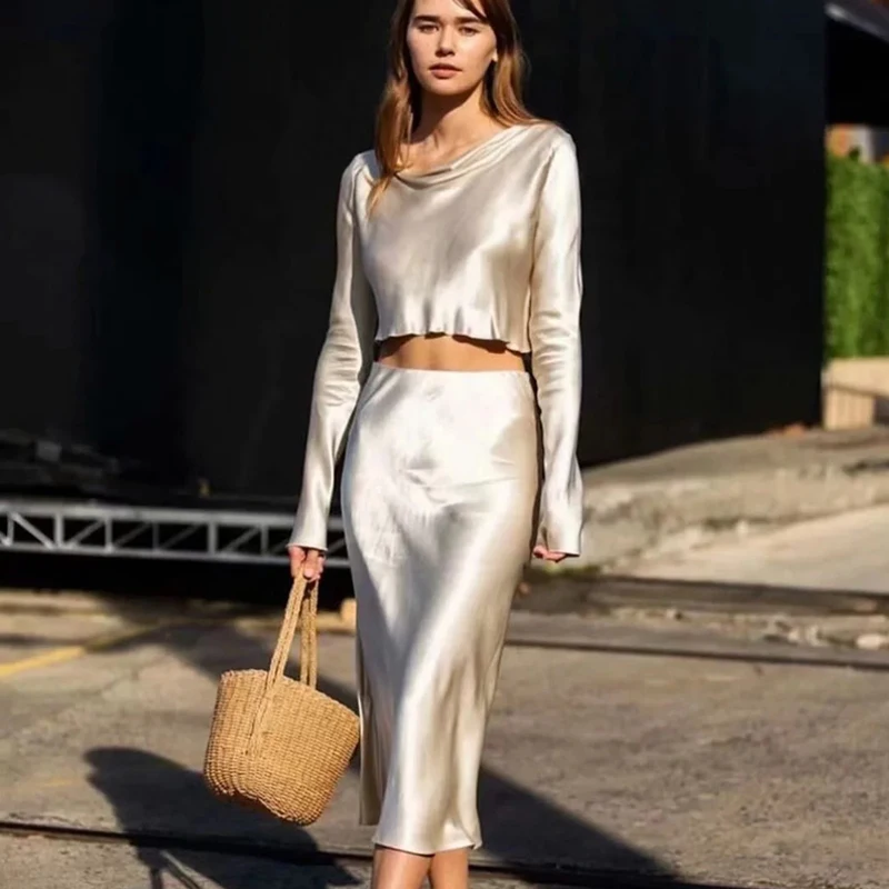 Женское осеннее элегантное платье сексуальная шелковая рубашка с длинными