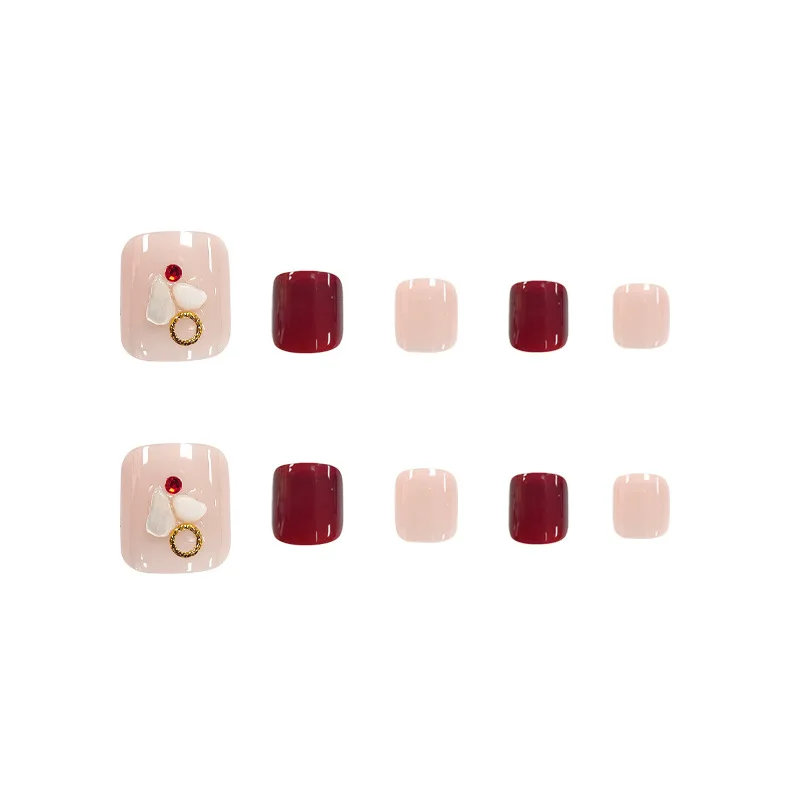 

2021 ins summer new white temperament toenail patch wine red meat crushed stone-encrusted diamond wearing armor piece nail art
