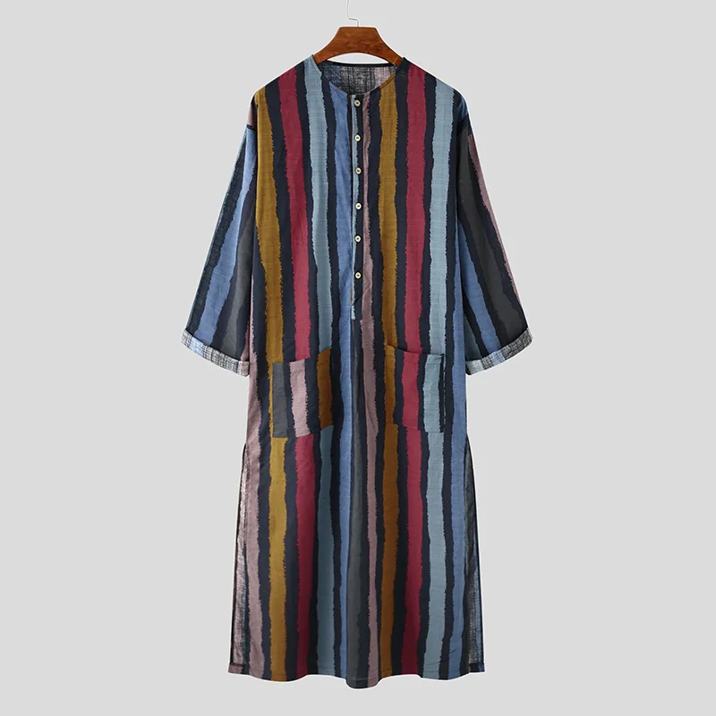 Vintage Mens Saudi Robe Jubba Thobe Islamic Arab Kaftan Short Sleeve Dress With Pockets Muslim Robes Saudi Arabia Dubai Tops