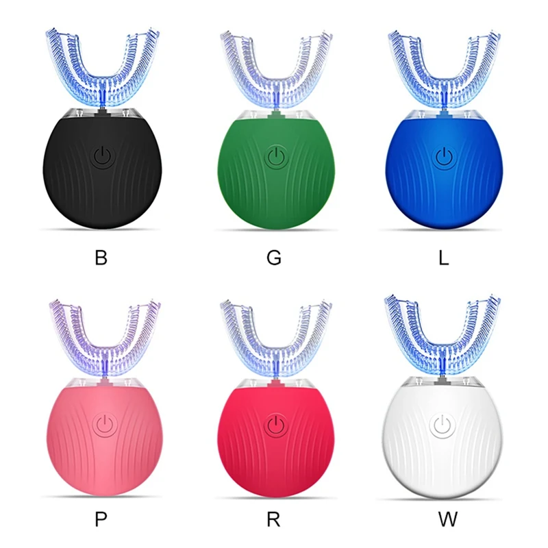 

360 Degrees Intelligent Automatic Sonic Electric Toothbrush Wireless Chargeable Ultrasonic U Shape 3 Modes Blue Light