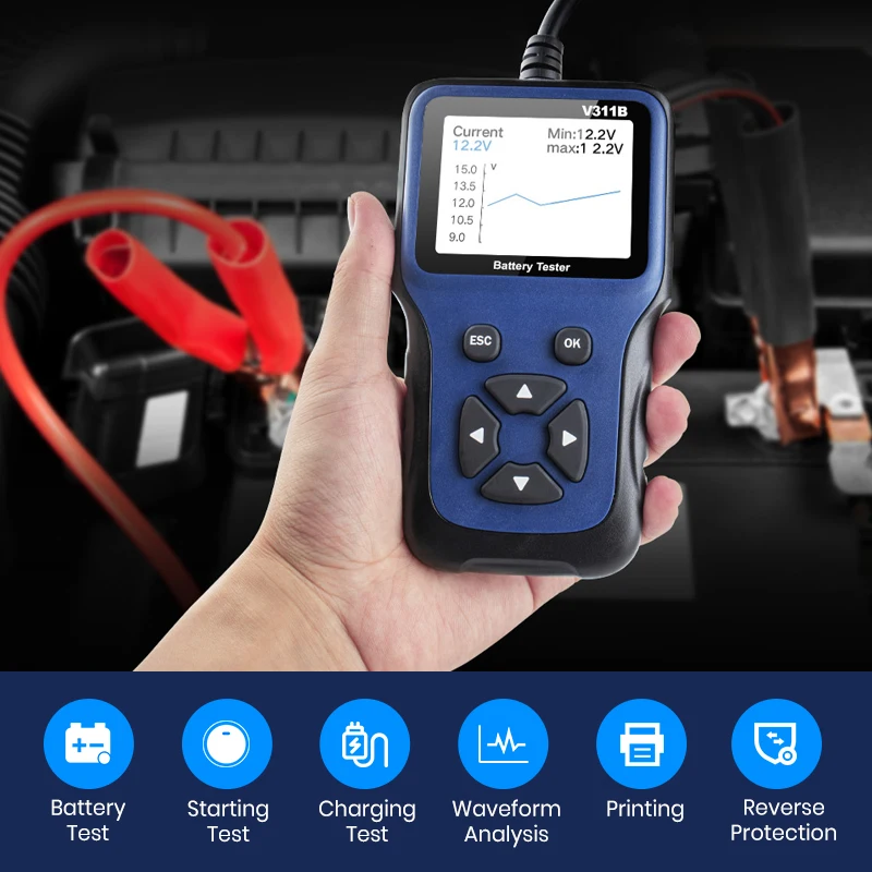 AWESAFE V311B 12 В тестер автомобильного аккумулятора анализатор заряда 2000CCA измеритель