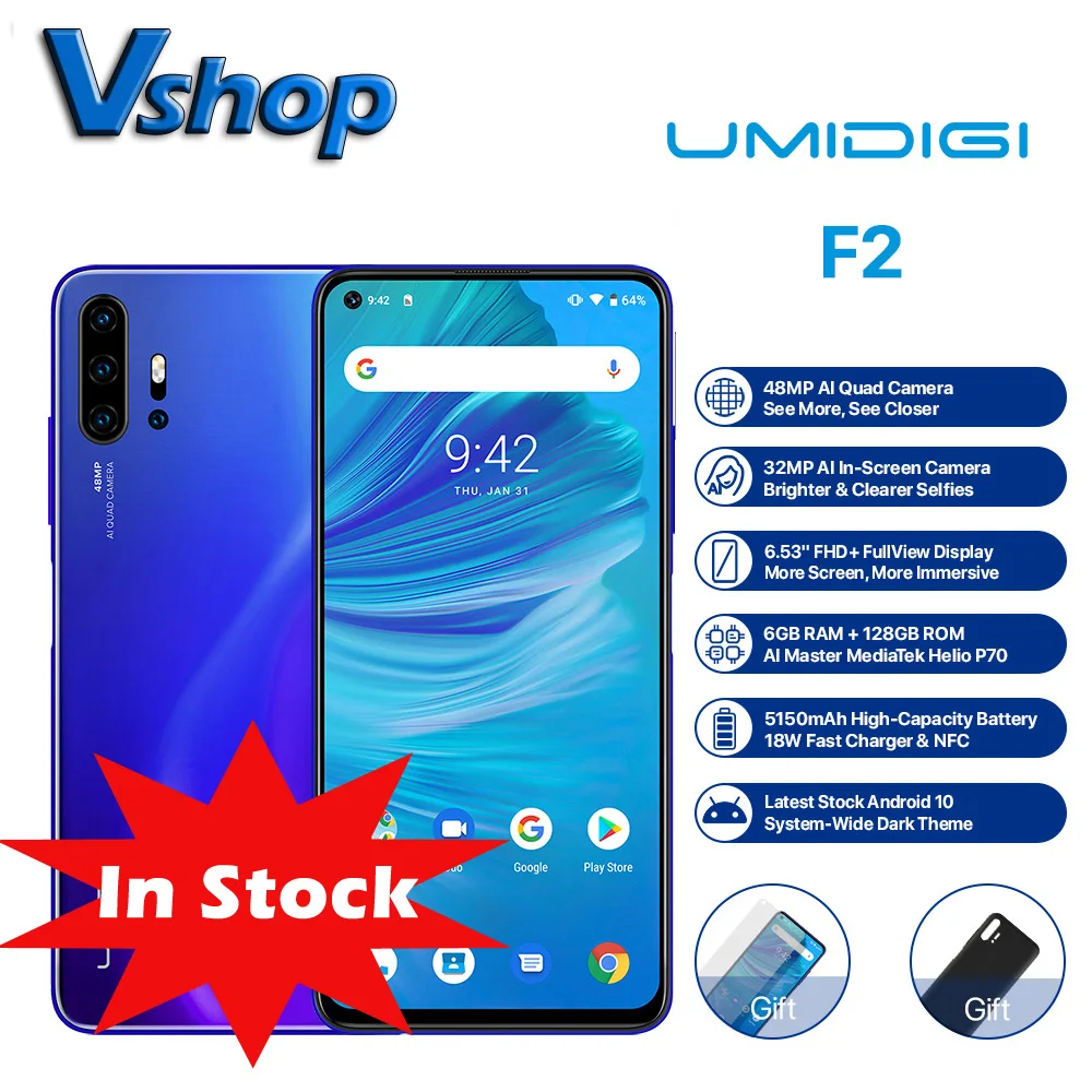 Смартфон UMIDIGI F2 глобальная версия 6 53 дюйма FHD ГБ 128 48 МП AI Quad камера 32 селфи Helio P70 5150