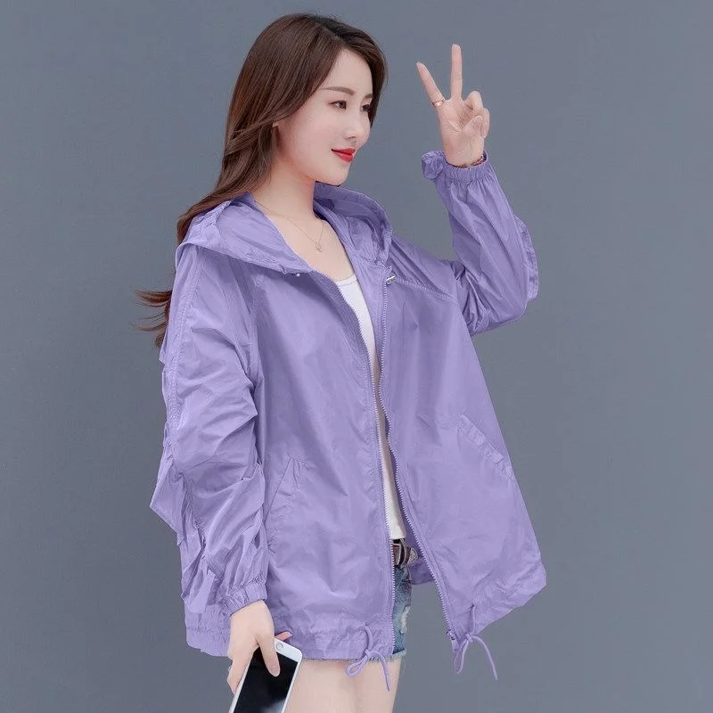 

2021 Fashion Summer Women Solid Basic Jackets Thin Long Sleeve Loose Female Casual Bomber Zipper Jacket Sunscreen Plus Size Y955