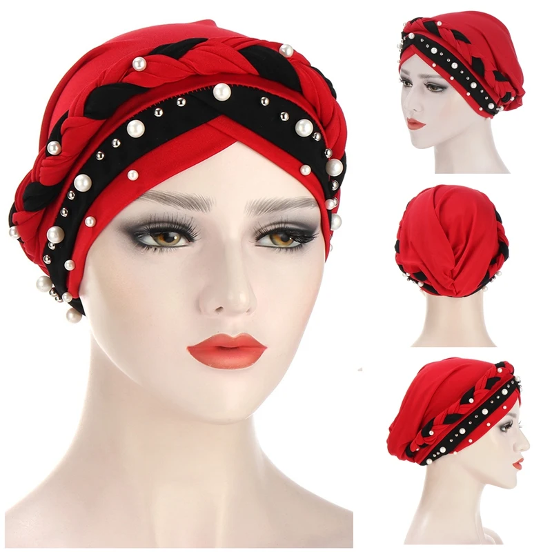 

India Muslim Women Hijab Hat Cancer Chemo Cap Braid Beads Turban Headscarf Islamic Head Wrap Lady Beanie Bonnet Hair