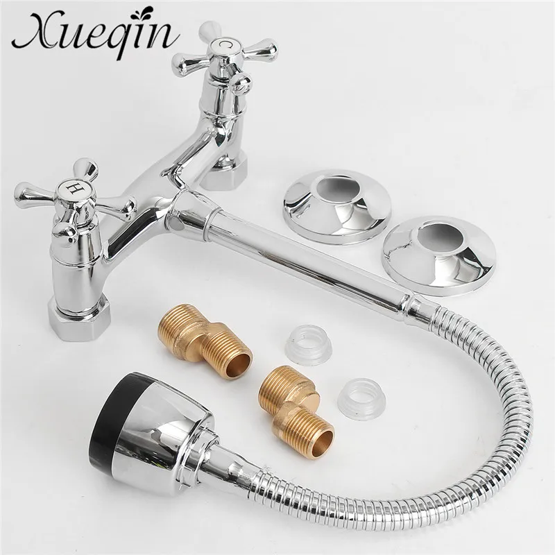 

360Rotatable Spout 2 Modes Bathroom Kitchen Basin Faucet Durable Handle Wall Mounted Brass Sink Faucet Tap Water Mixer Taps